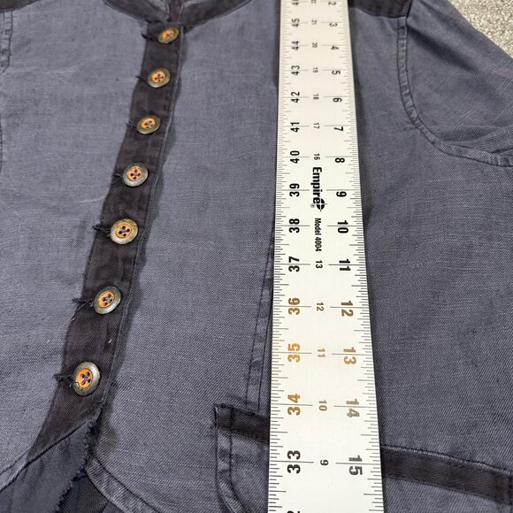 Sundance Laurel Legends Blue Grey Linen Peplum Ruffle Military Jacket Small - Picture 5 of 6